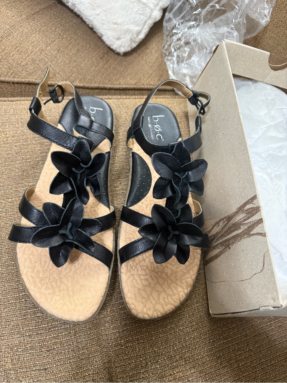 boc Black Floral Strap Sandals